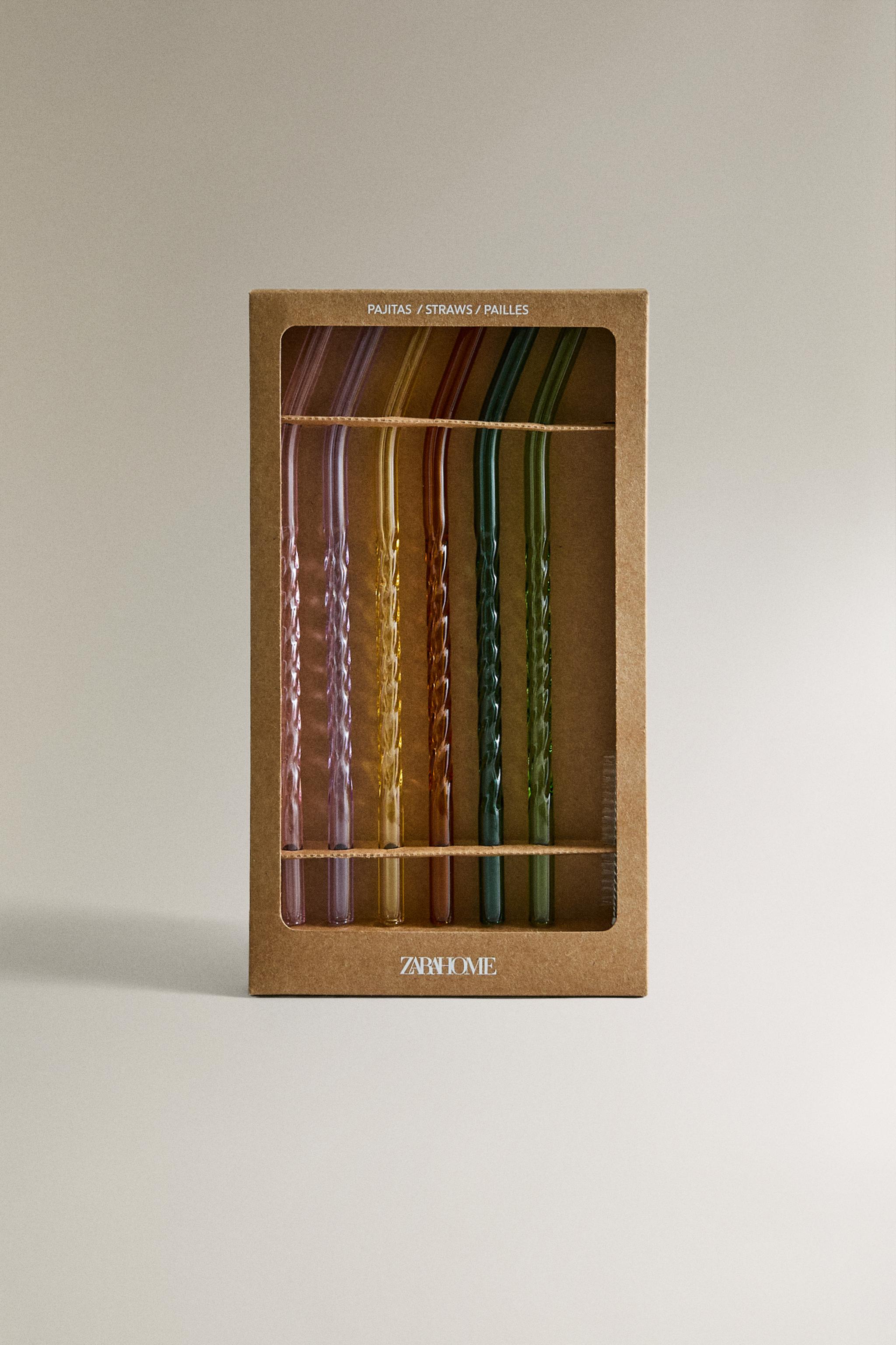 COLOURED BOROSILICATE GLASS STRAW PACK (PACK OF 6)